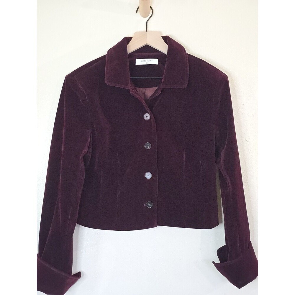 Commense Velvet Lapel Short Blazer Jacket Womens M Burgundy Wine Button Front - Picture 7 of 11